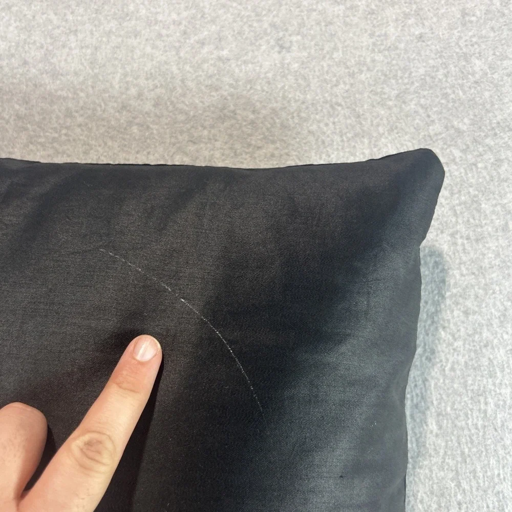 Vintage Cat Pillow Black Velvet Cushion Handmade Latch Hook 16 in Square